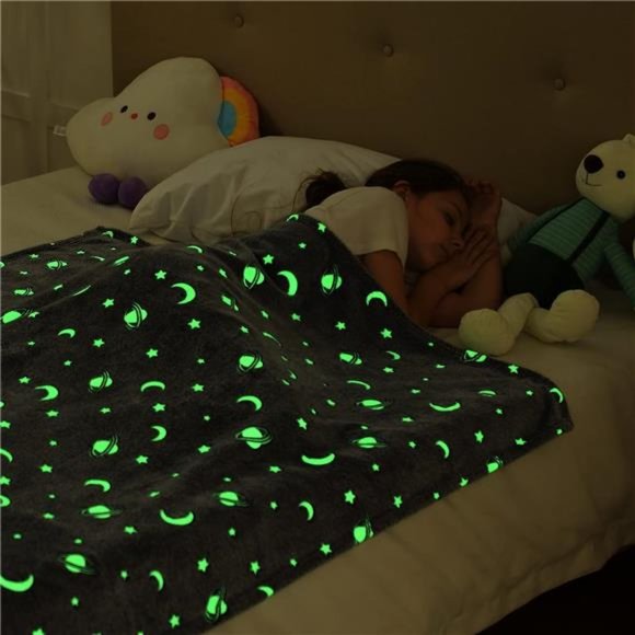 Glow in The Dark Throw Blanket 60 x 80 Inches, Galaxy Stars Pattern Soft Cozy - Picture 2 of 6
